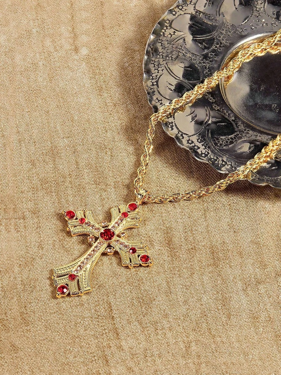 Glisma Dây chuyền chữ thập đỏ mạ vàng 18K, phong cách Y2K/Dành cho mẹ/phụ nữ/bé gái, Thích hợp cho mùa thu, mùa đông, lễ hội, kỳ nghỉ, du lịch, phong cách cổ điển, Halloween, tiệc tùng, hộp đêm, mua sắm, cổ điển, cao cấp, đá Zirconia, đá Rhinestone, hình chữ thập, trang sức phương Tây, phong cách cổ điển, trang phục, phong cách Gothic/Gothic, dây chuyền mặt dây chuyền, đá quý, mùa thu/mùa đông, dành cho mẹ/phụ nữ/bé gái/mẹ, cao cấp - Đỏ - Xem 1