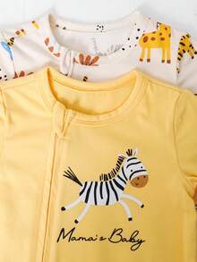 Cozy Pixies Conjunto de 2 piezas de pelele de manga larga con cuello redondo suave y estampado de animales de dibujos animados para bebé recién nacida - Amarillo - Ver 4