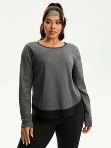 SHEIN Sports 全新多功能加大码女式跑步健身瑜伽运动 T 恤 - 灰色 - 查看 3