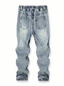 男童百搭休闲直筒修身水洗牛仔裤，适合日常穿着，秋冬街头风。 - 淺色水洗藍 - 查看 2