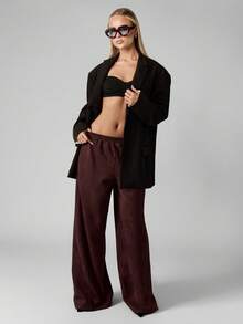 MISSGUIDED Áo khoác Blazer dáng rộng tay dài dành cho nữ dáng hộp, dáng rộng, mặc công sở chuyên nghiệp, mặc thu đông, dáng rộng, cài nút phía trước, cổ ve áo - màu nâu - Xem 5