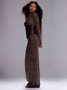 MUSERA 针织多层束腰紧身长袖连衣裙，性感优雅，适合外出、反乌托邦或毕业典礼等场合。 - 棕色 - 查看 3