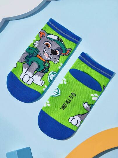 SHEIN | PAW Patrol 4 Pairs Cotton Soft & Breathable Moisture-Wicking Kids Short Socks Colorful Cute Cartoon Pattern Ankle Socks Reinforced Toe & Heel For Durability Unisex For Boys & Girls All Seasons All-Match School & Outdoor Summer Winter,Dogs,Chase,Rubble