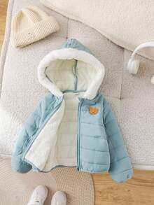 SHEIN 男婴拉链连帽外套，可爱休闲保暖内衬外套，适合男婴和女婴，秋冬季 - 彩色 - 查看 5