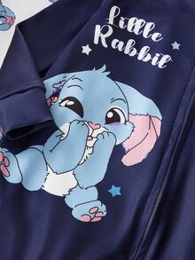 2 件套男婴柔软舒适贴身睡衣套装，可爱卡通兔子印花拉链长袖连体衣 - 藍白色 - 查看 3