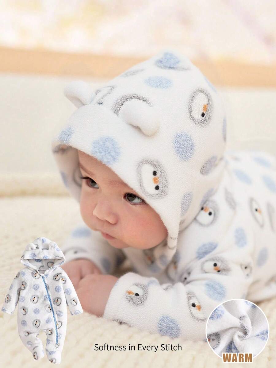 Cozy Pixies 新生男宝宝卡通熊耳连帽长袖抓绒连体衣秋冬款 - 彩色 - 查看 1