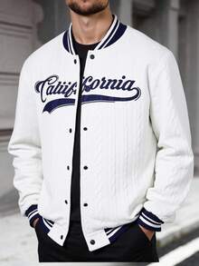 Chaqueta universitaria con textura y patrón de letras para adolescentes, adecuada para estilo casual y universitario en otoño e invierno - Blanco - Ver 1