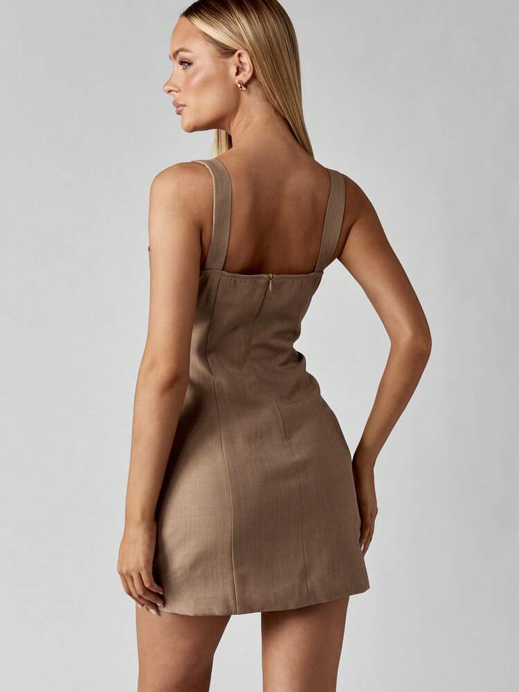 MISSGUIDED Fitted Mini Dress Sleeveless Corset Style Bodycon Party Evening Club Night Out Fashion Cut Out Waist Details Bronze Stud Embellishment
