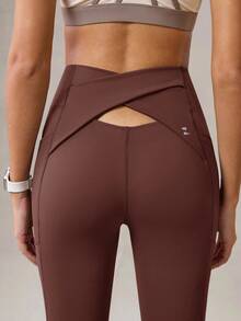 OutZeal 女式收腹防紫外线凉爽触感后背交叉腰喇叭裤日常休闲瑜伽运动裤 - 咖啡棕 - 查看 9