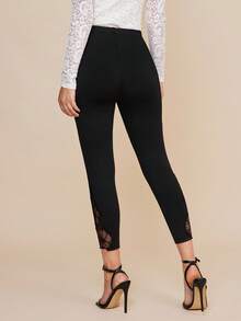 Amorya Quần legging ren viền loe dệt kim thanh lịch ôm vừa vặn cho nữ - màu đen - Xem 2