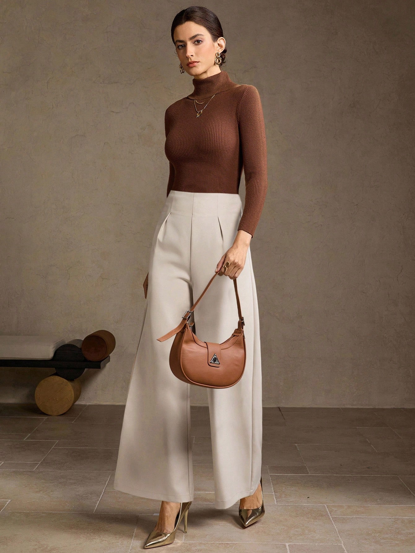 MOTF PREMIUM بنطلون ذو خصر عالي وساق واسعة