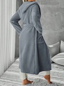 RueChic Robă de sală de flanel cu buzunare duble