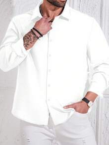 Manfinity Homme Plus Size Men's Plain Casual Long Sleeve Shirt, Autumn, For Fall