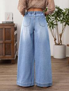 EMERY ROSE Jeans de pierna ancha lavados con ajuste relajado para tallas grandes - Lavado ligero - Ver 4
