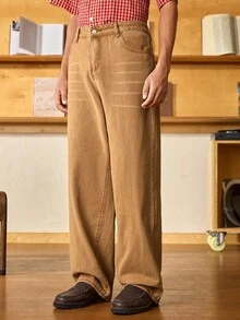 Open Phase STONE DISTRICT 男士复古做旧棕色牛仔裤，宽松直筒低裆休闲裤，牛仔裤，牛仔布，适合秋冬春夏穿着 - 棕色 - 查看 3