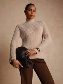 Lyxana New Fashionable Mixed Color Chic Versatile Handmade Knitted Fuzzy Sweater Top - Khaki - View 3