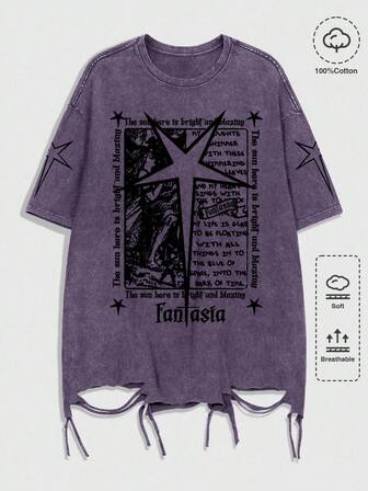 Grunge Punk T-shirt à col ras-du-cou à manches courtes imprimé minimaliste pour hommes