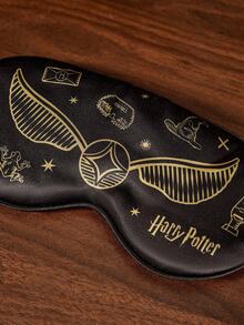 HARRY POTTER X SHEIN 1pc Golden Snitch Pattern Silk-Like Eye Mask, Blackout Eye Mask, Comfortable Fabric, Elegant Print, Unisex, Black Eye Mask