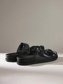 Solecia 2025 夏季新款绑带时尚百搭黑色罗马凉鞋，舒适软底防滑沙滩鞋 - 黑色 - 查看 5