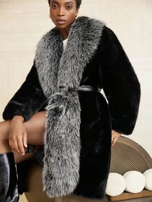 Aveloria Modichic Fashionable, Stylish, Minimalist Design, Elegant, Slimming Large Faux Fur Collar Women Jacket - Black - View 2