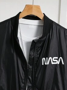 SHEIN Chaqueta casual con cremallera y cuello de béisbol de unicolor para chicos adolescentes, versátil y adecuada para ir al trabajo, la escuela, actividades casuales, viajes, fiestas al aire libre, deportes, ideal para otoño/invierno - Negro - Ver 4