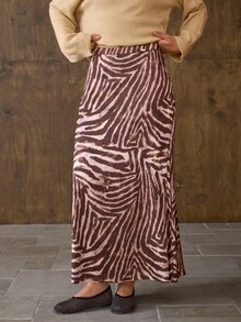 女士随机印花高腰斑马纹长裙 - 彩色 - 查看 3