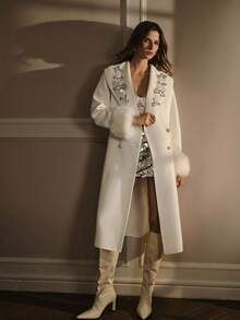 MOTF PREMIUM PALTON DIN LÂNĂ CU STRASURI ȘI PAIETE, GULER ȘAL, MANȘETE PUFOASE ȘI CU CUREA