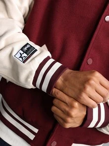 SUMWON 短款经典学院风字母飞行员夹克复古学院风绗缝棒球夹克休闲学院风字母夹克秋冬时尚 - 彩色 - 查看 4