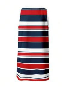 SHEIN EZwear 红、白、蓝条纹，航海海军风格，斯德哥尔摩风格，适合假期、音乐节、乡村、海滨度假、浪漫、度假视频、夏日海滩、返校季