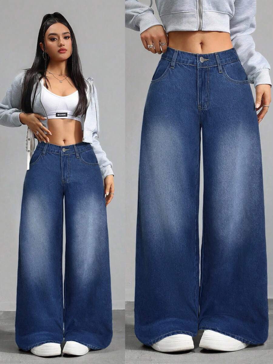 SHEIN Tall Pantalones vaqueros de mujer de cintura baja rectos, pantalones vaqueros azules de cintura baja sueltos, pantalones vaqueros de mujer de cintura alta, oferta especial de Año Nuevo, pantalones vaqueros de cintura baja sueltos, pantalones vaqueros sueltos de mujer de cintura baja