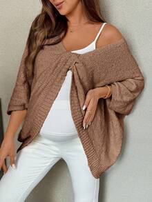 SHEIN Batwing Sleeve Front Twist Decor Solid Color Maternity Sweater Summer Cardigan For Women Brown Maternity Dress Brown Cardigan Maternity Cover Up Maternity Clothes Fall - Brown - View 5