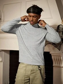 Manfinity Homme Men's Casual Turtleneck Long Sleeve Sweater, Versatile For Autumn/Winter - White - View 3