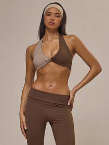 Musera Sport Plunge Halterneck Contrast Sports Bra Active Workout Fall Autumn Cute - Multicolor - View 1