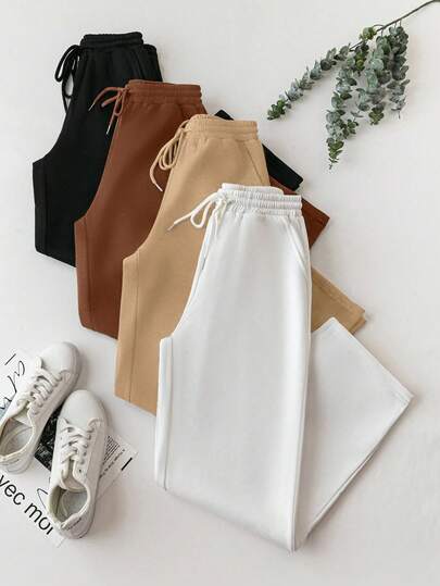 GlowEve Conjunto de 4 piezas de mujer con sudadera con capucha de felpa casual y pantalones de pierna ancha