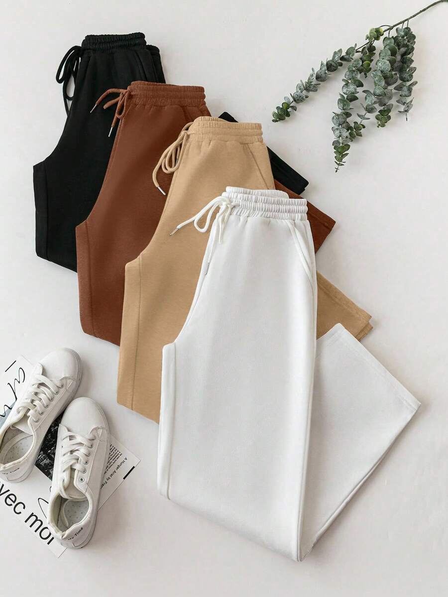 GlowEve Bộ 4 áo hoodie lông cừu thường ngày có dây rút cho nữ, quần ống rộng - Nhiều màu - Xem 1