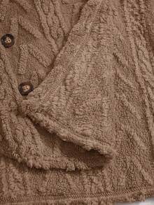 Rusticease Textured Plush Warm Comfortable Button Decorated Hooded Plus Size Coat Winter - Khaki - View 7