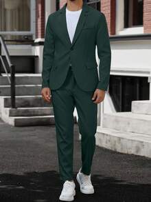 Manfinity Mode 2件套男士翻领长袖西装外套和裤子休闲商务套装