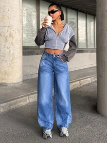 EURMUSE Mellantvättade broderade ballongjeans - Mediumtvätt - Visa 7