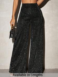 SHEIN Tall CURVE Quần ống rộng bằng vải dệt kim thời trang dự tiệc cỡ lớn thanh lịch dành cho nữ cạp cao - màu đen - Xem 1