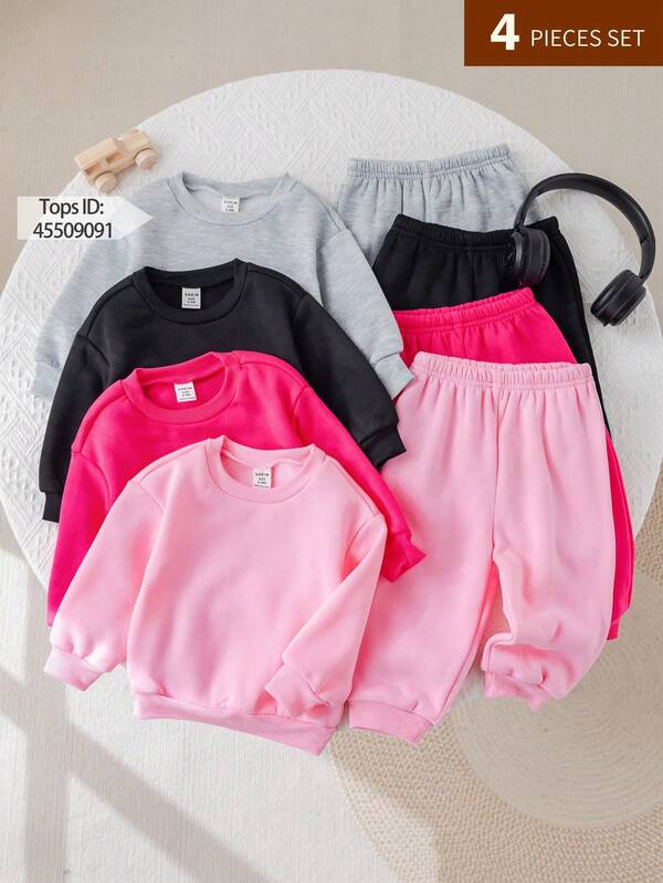 SHEIN Baby Girl Casual Solid Color Knitted Thermal Lined Pants (Sold Separately From Top), Autumn/Winter