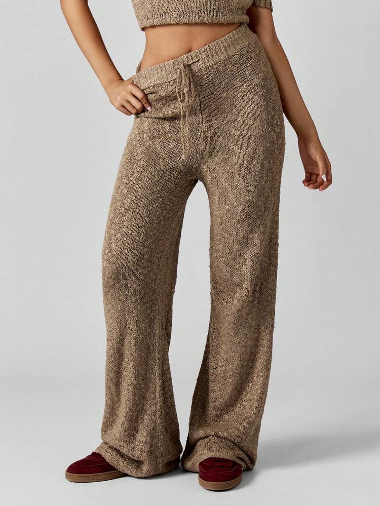 MISSGUIDED Knitted Boucle Wide Leg Drawstring Pants With High Rise Waist For Fall Winter Lounge