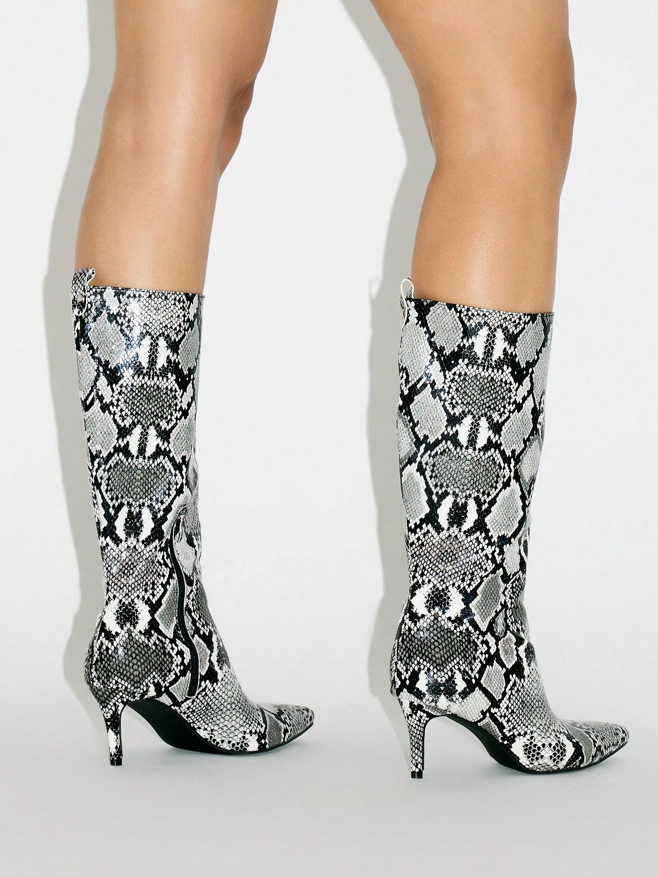 KIZN Snake Print Knee High Boots With Stiletto Heel