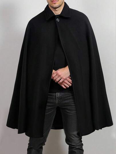 Manfinity Homme Abrigo holgado de unicolor con un solo botón, estilo casual para hombre, otoño e invierno