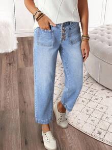 EMERY ROSE Women's Casual Commuter Washed Tapered Jeans - Blue - View 3