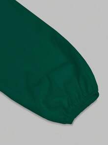 SHEIN LUNE Women's Solid Color Ruffle V-Neck Long Sleeve Elegant Blouse - Dark Green - View 5