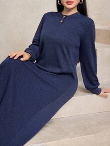 Women's Casual Loose Crew Neck Long Sweatshirt In Navy, Autumn/Winter - Blue - View 6