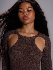 MUSERA Textured Knit Cut Out Fitted Flared Sleeve Playsuit Sexy Going Out Winter Elegant Dystopian Party Evening - Multicolor - View 2