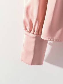 Franclia Elegant Long Sleeve Solid Color Satin Blouse, Chic For Work - Pink - View 4