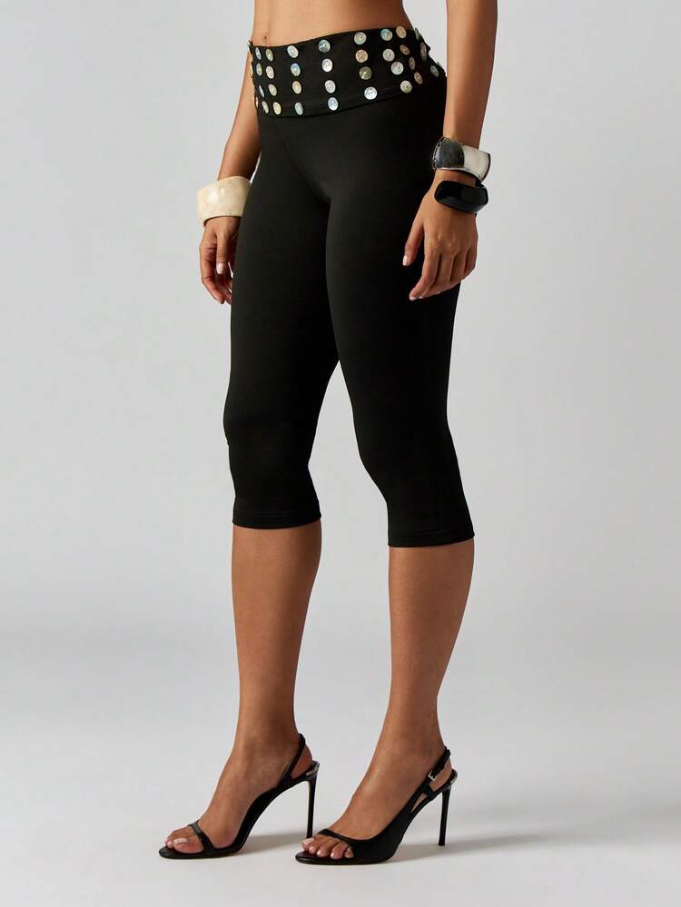 MISSGUIDED Button Detail Foldover High Rise Capri Leggings For Festival Concert Rehearsal