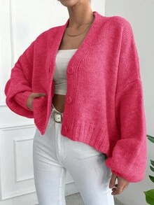 EURMUSE Women's V-Neck Long Sleeve Cardigan - Pink - View 4